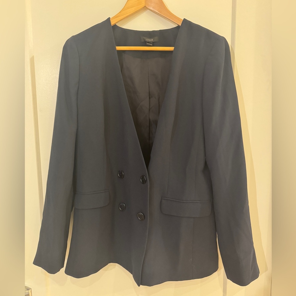 J. Crew Navy Double-Breasted Collarless Blazer - size 8